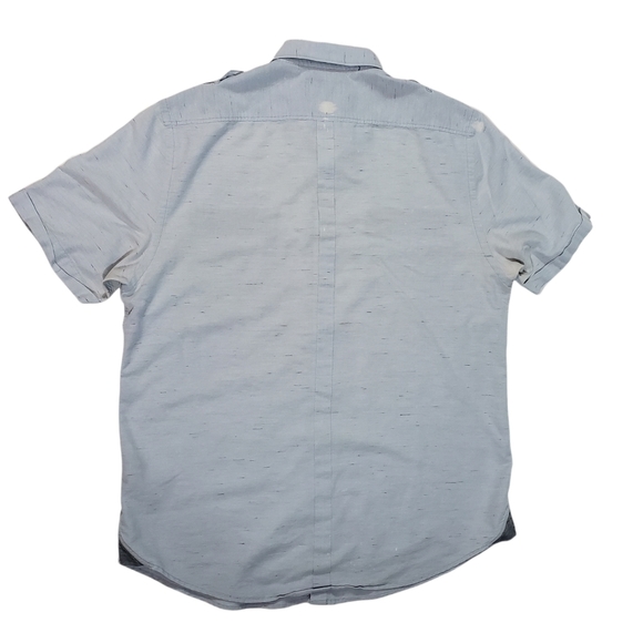 DKNY Jeans Blue Chambray Button Up Shirt Sz Large Casual Paint Splatter Print - Picture 2 of 8